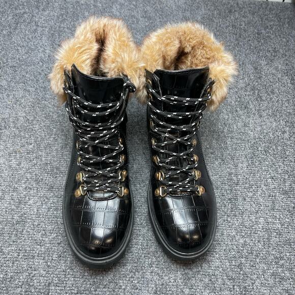 BAMBOO FORCE 10 Womens Lace Up Combat Boots Faux Fur Trim Size Size 8 - Picture 2 of 9